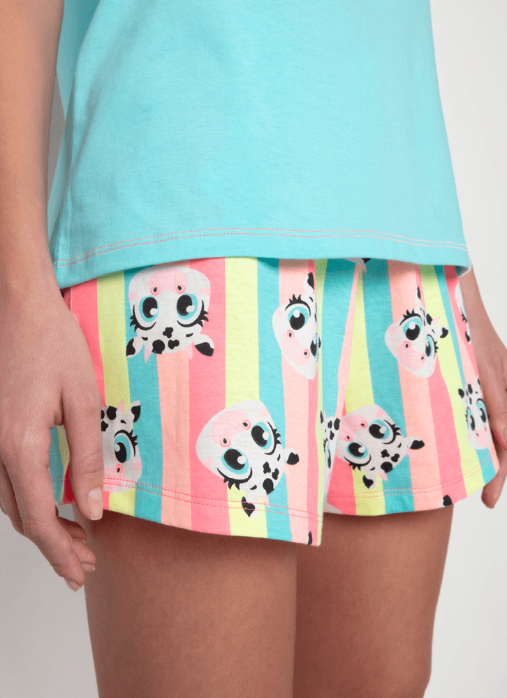 Pijama-Manga-Curta-Algodao-Feminino-Vaca-Colorful