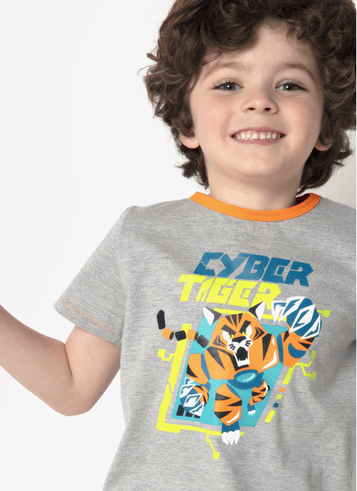 Pijama Manga Curta Menino Tigre Robô