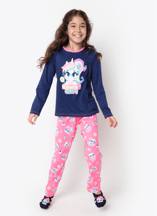 Pijama Manga Longa Algodão Menina Teen Unicórnio Kawaii