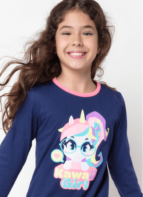 Pijama Manga Longa Algodão Menina Teen Unicórnio Kawaii