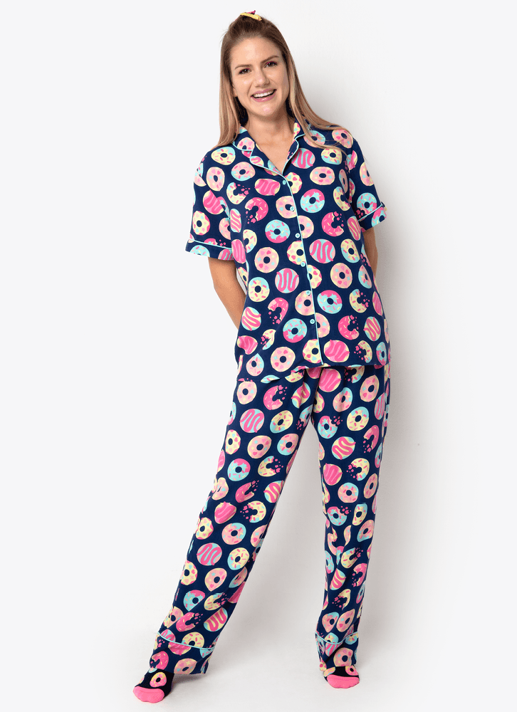 Pijama-Longo-Manga-Curta-Viscose-Feminino-Panda-Donuts