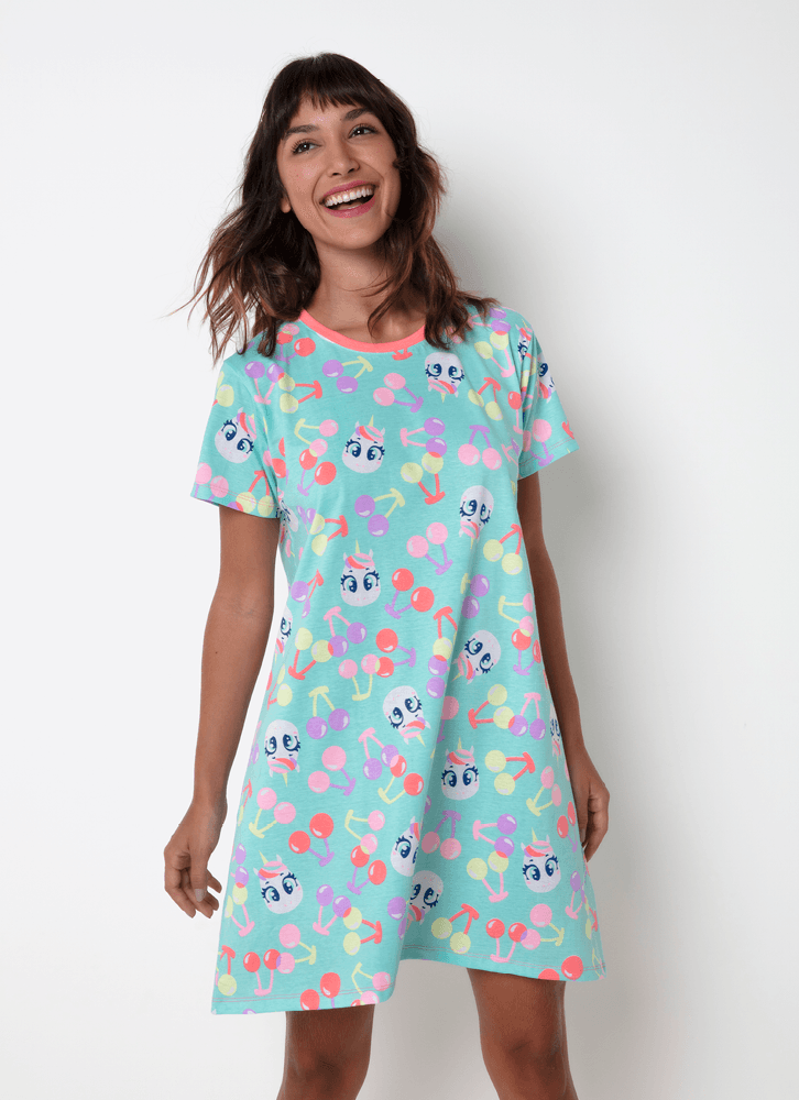 Camisola-Manga-Curta-Algodao-Feminina-Unicornio-Cherry