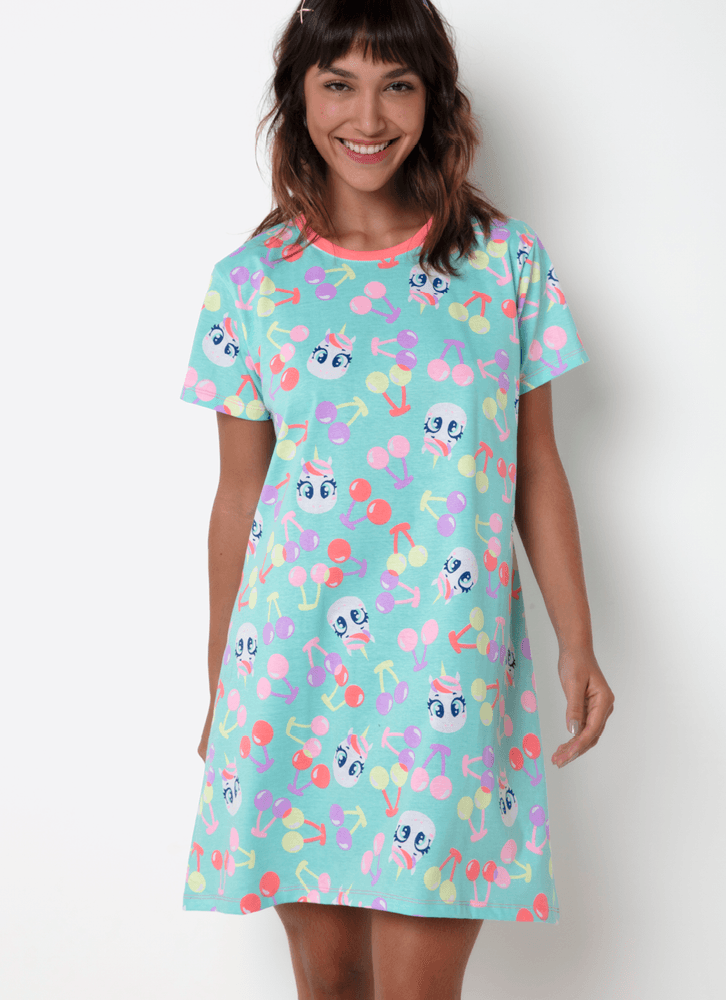 Camisola-Manga-Curta-Algodao-Feminina-Unicornio-Cherry