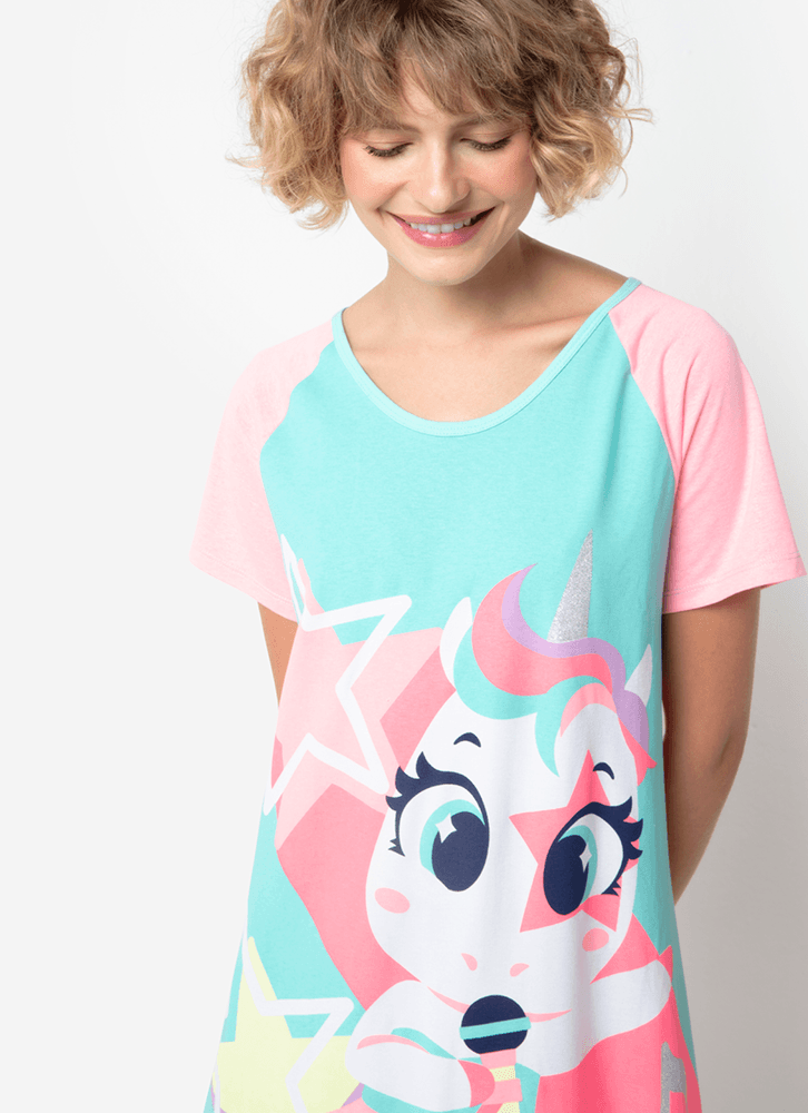 Camisola-Manga-Curta-Feminino-Viscolycra-Unicornio-Popstar