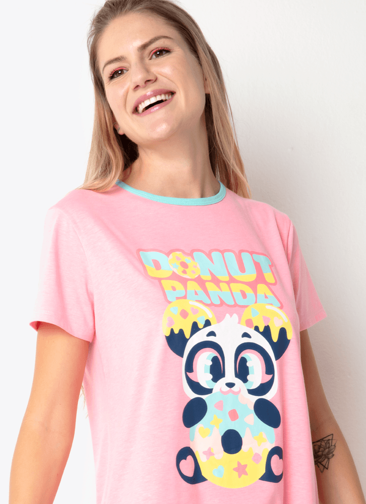 Camisola-Manga-Curta-Feminino-Panda-Donut