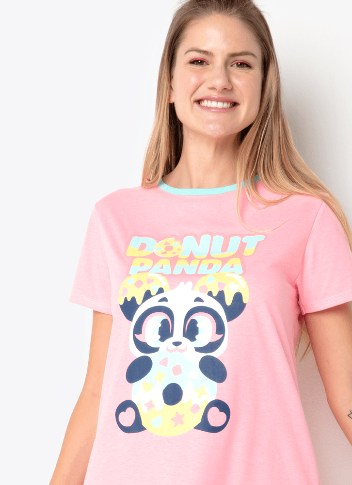 Camisola-Manga-Curta-Feminino-Panda-Donut