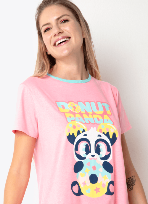 Camisola Manga Curta Feminino Panda Donut