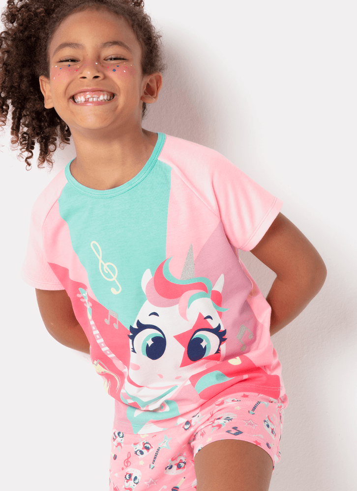 Pijama-Manga-Curta-Menina-Viscolycra-Unicornio-Popstar