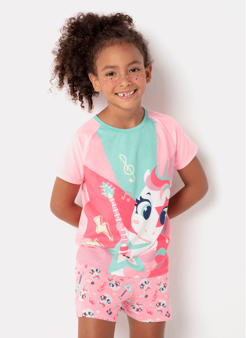 Pijama Manga Curta Menina Viscolycra Unicórnio Popstar