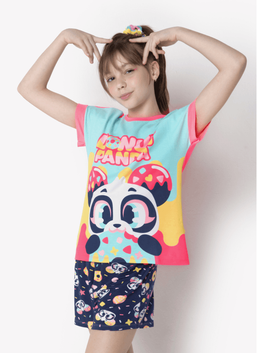 Pijama Manga Curta Viscolycra Feminino Panda Donuts