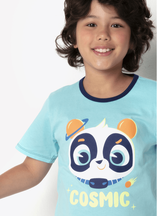 Pijama Manga Curta Algodão Menino Teen Família Panda