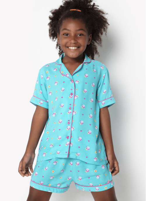 Pijama Manga Curta Viscose Feminino Unicórnio Kawaii