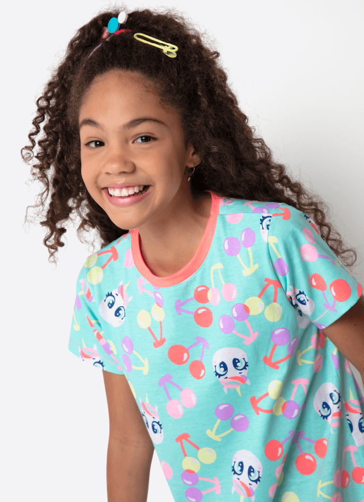 Camisola-Manga-Curta-Algodao-Menina-Teen-Unicornio-Cherry