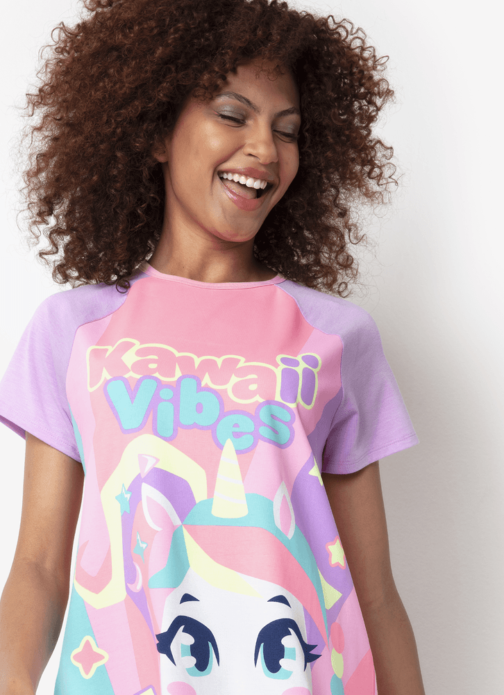 Camisola-Manga-Curta-Viscolycra-Feminina-Unicornio-Kawaii