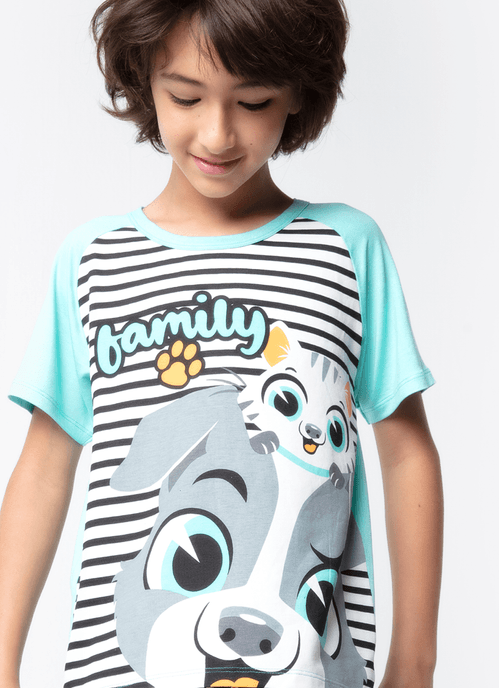 Pijama Manga Curta Menino Teen Viscolycra Família Pets