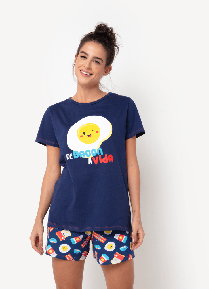 Pijama-Manga-Curta-Feminino-Algodao-Familia-De-Bacon-A-Vida