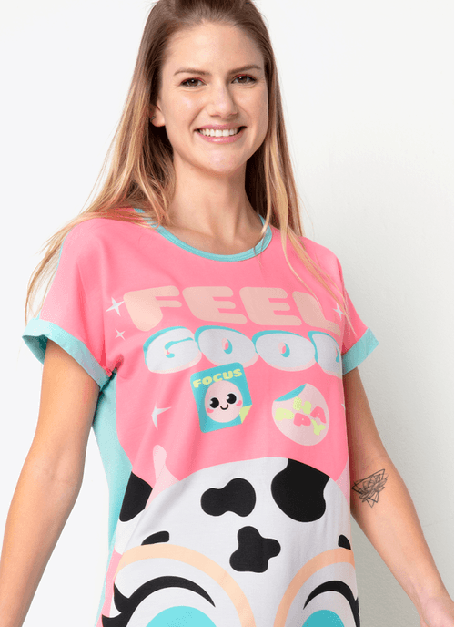 Camisola Manga Curta Viscolycra Feminino Vaca Colorful