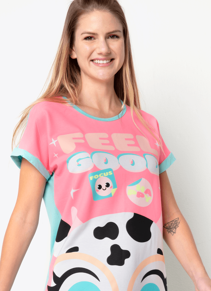 Camisola-Manga-Curta-Viscolycra-Feminino-Vaca-Colorful