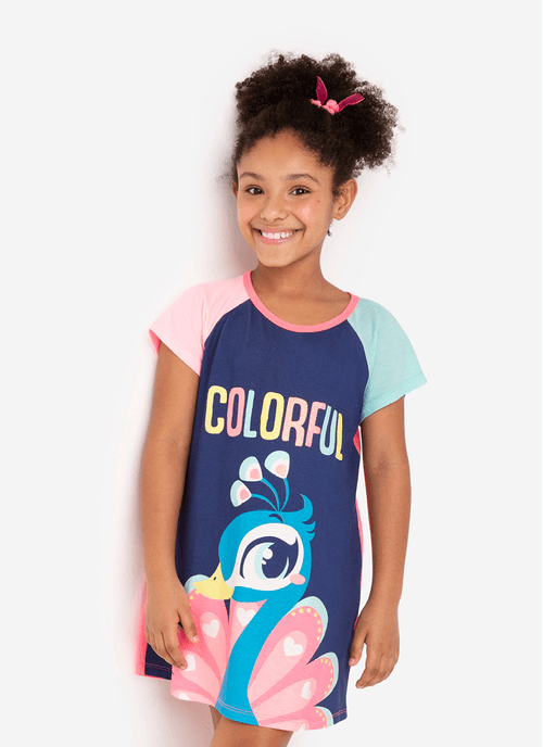 Camisola Manga Curta Viscolycra Menina Pavão