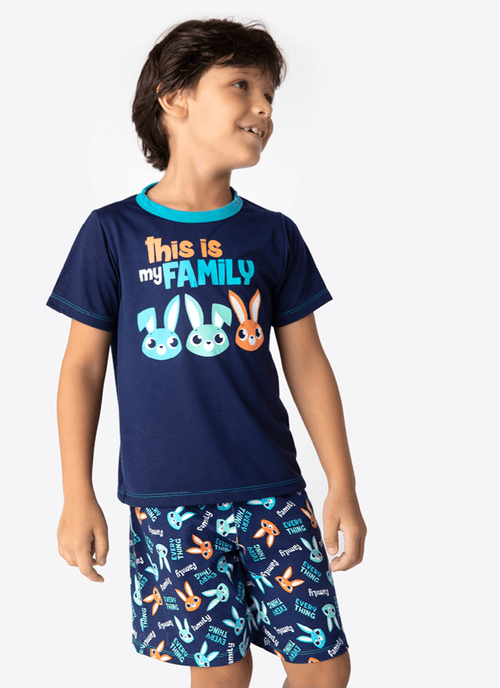 Pijama Manga Curta Viscolycra Menino Família Coelho