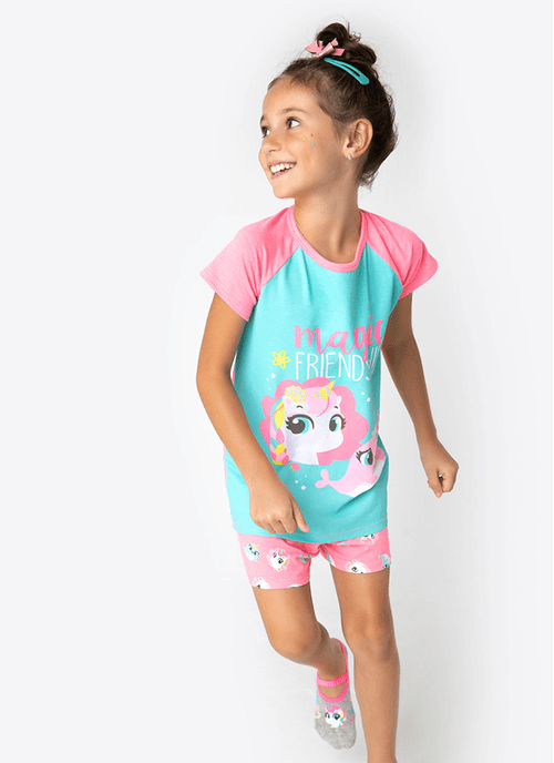 Pijama Manga Curta Viscolycra Menina Unicórnio
