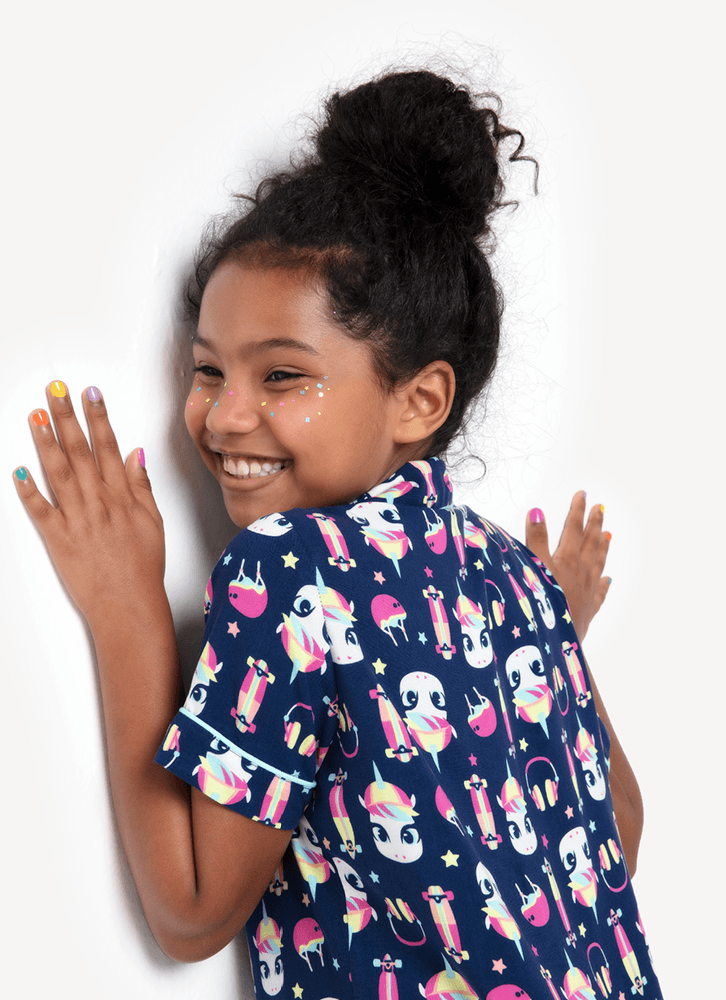 Pijama-Longo-Manga-Curta-Menina-Teen-Viscose-Unicornio-Skate