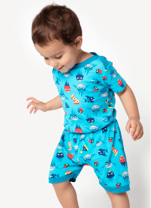 Pijama Manga Curta Bebê Algodão Tubarão Gamer