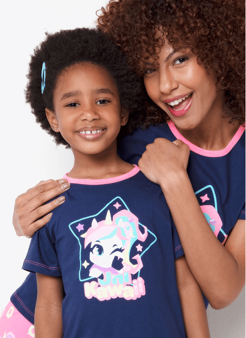 Pijama Manga Curta Algodão Menina Unicórnio Kawaii