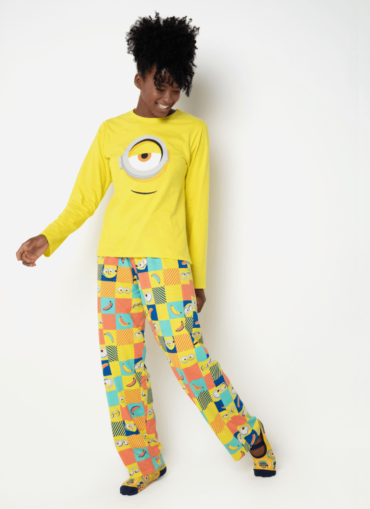 Pijama-Manga-Longa-Algodao-Adulto-Unissex-Minions