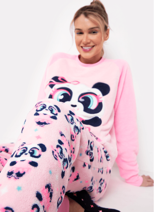 Pijama Manga Longa Feminino Soft Panda Bailarina