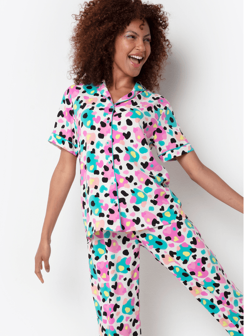 Pijama Longo Manga Curta Viscose Feminino Dálmata Donuts