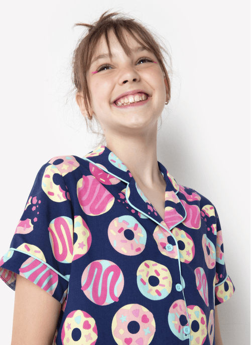 Pijama Manga Curta Viscose Feminino Panda Donuts