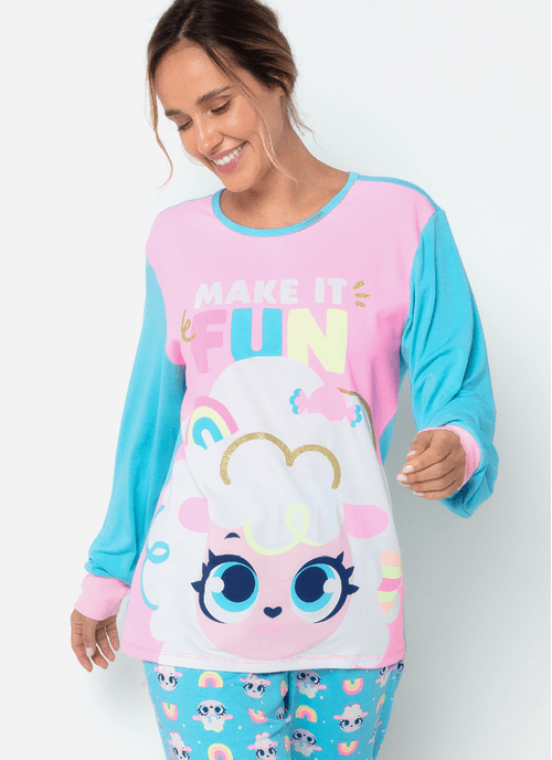 Pijama Manga Longa Viscolycra Feminino Ovelha