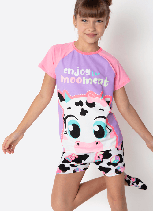 Pijama Manga Curta Viscolycra Menina Teen Vaca Patches