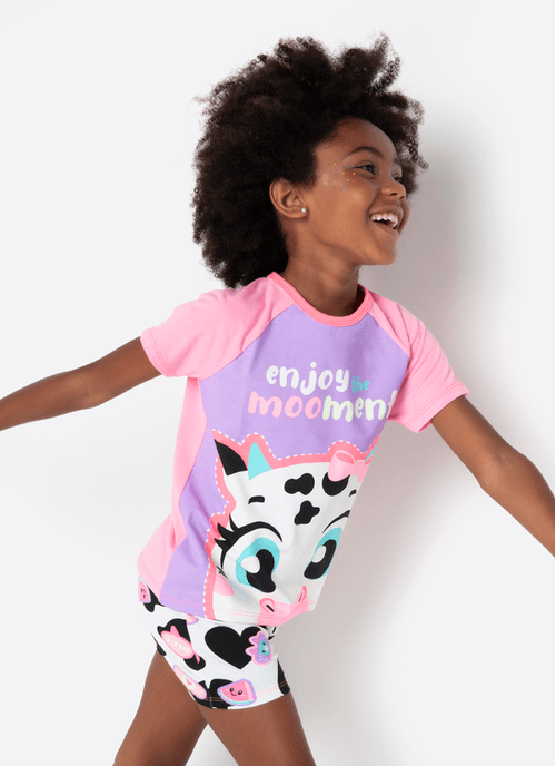 Pijama Manga Curta Viscolycra Menina Vaca Patches