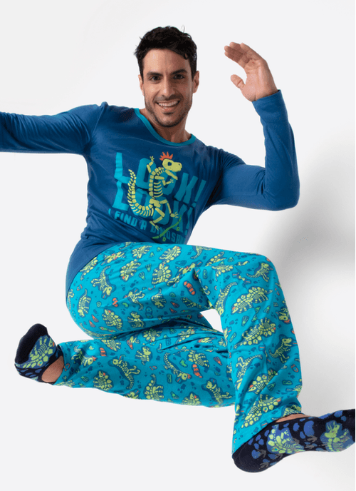 Pijama Manga Longa Algodão Masculino Dinossauro Fósseis