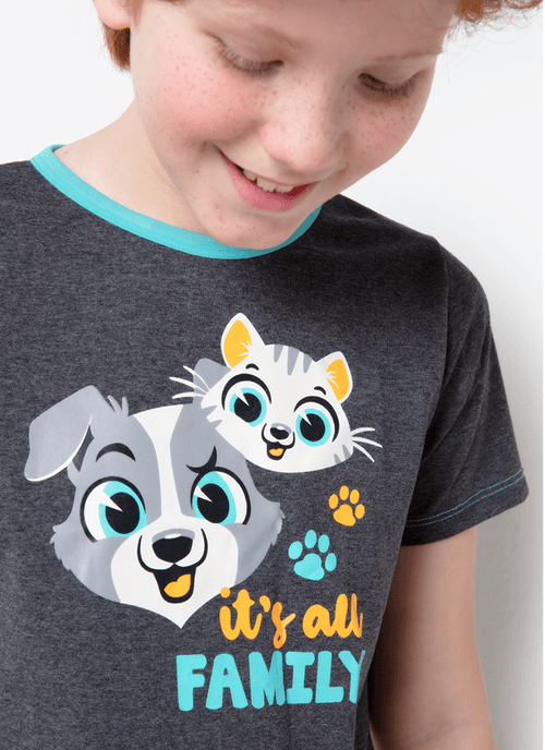 Pijama Manga Curta Menino Família Pets