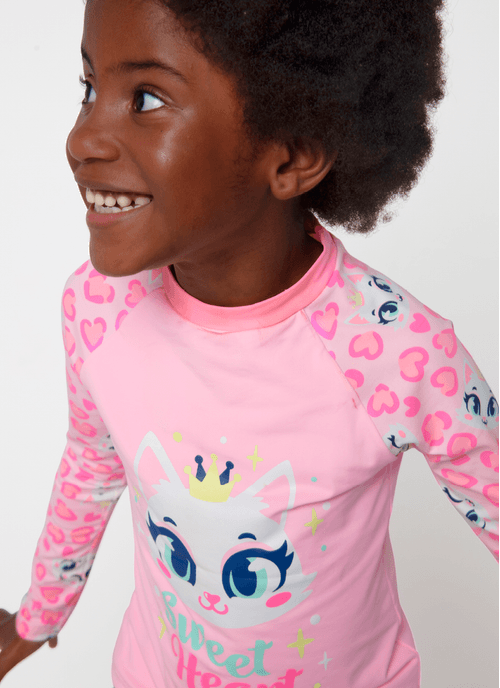 Camiseta Menina Com Proteção Solar Gata Romântica