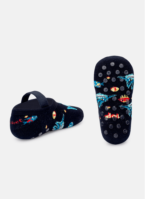 Meia Sapatilha Antiderrapante com Aplique Bebê Tubarão Gamer