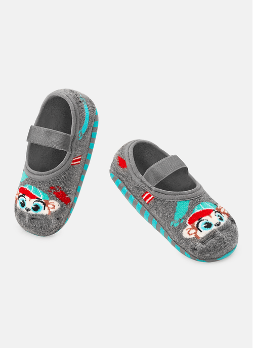 Meia Sapatilha Bebê Menino Sola Emborrachada Macaco