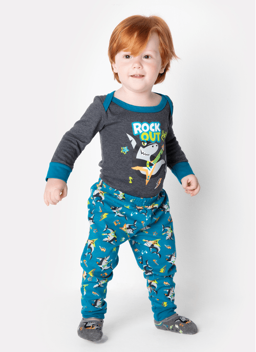 Pijama Manga Longa Bebê Menino Tubarão Rockstar