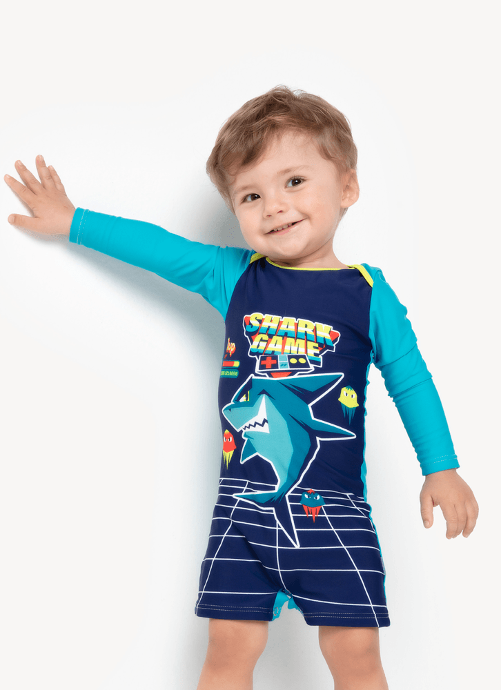 Macacao-Praia-Com-Protecao-Solar-Bebe-Menino-Tubarao-Gamer