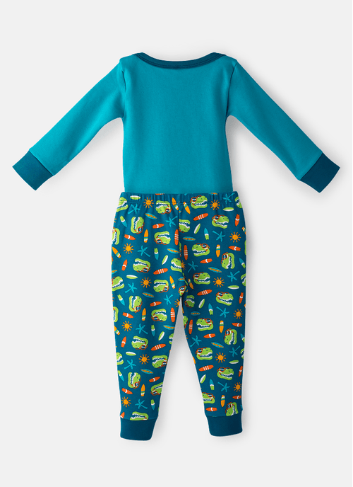 Pijama Manga Longa Algodão Bebê Menino Dino Surf