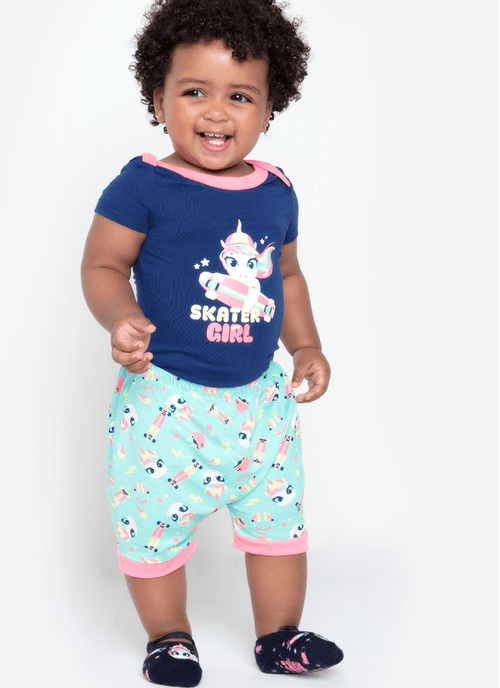 Pijama Manga Curta Bebê Viscolycra Unicórnio Skate