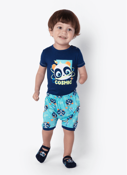 Pijama Manga Curta Viscolycra Bebe Menino Família Panda