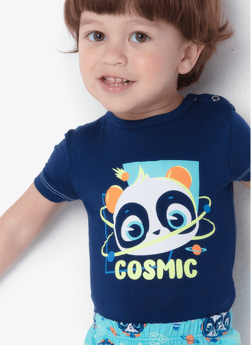 Pijama Manga Curta Viscolycra Bebe Menino Família Panda