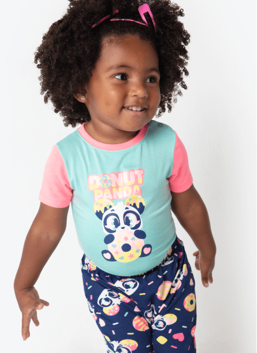 Pijama Manga Curta Viscolycra Bebê Menina Panda Donuts