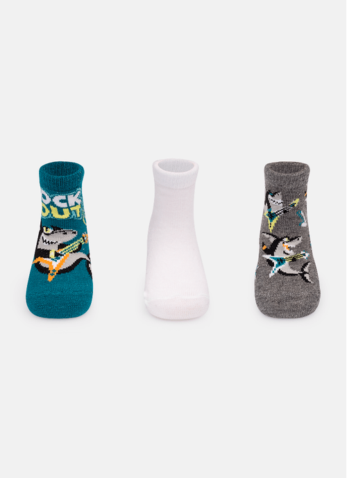 Kit com 3 Meias Bebê Menino Tubarão Rockstar