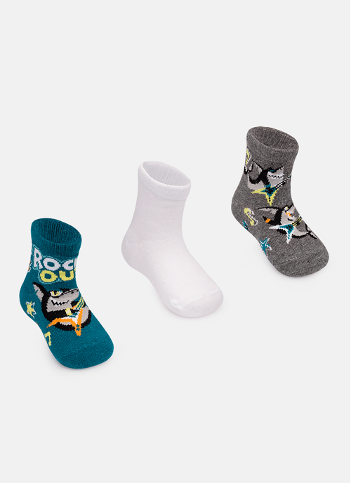 Kit com 3 Meias Bebê Menino Tubarão Rockstar