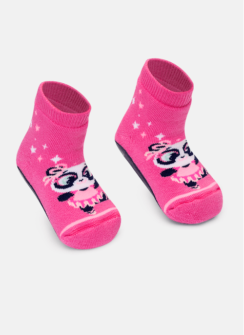 Meia Cano Médio Bebê Menina Com Sola Emborrachada Panda Bailarina